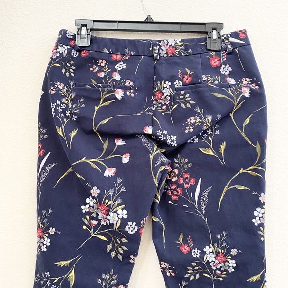 Stradivarius Pants Womens Navy Blue Chino Skinny Mid Rise Floral Slacks Cotton - Picture 10 of 12
